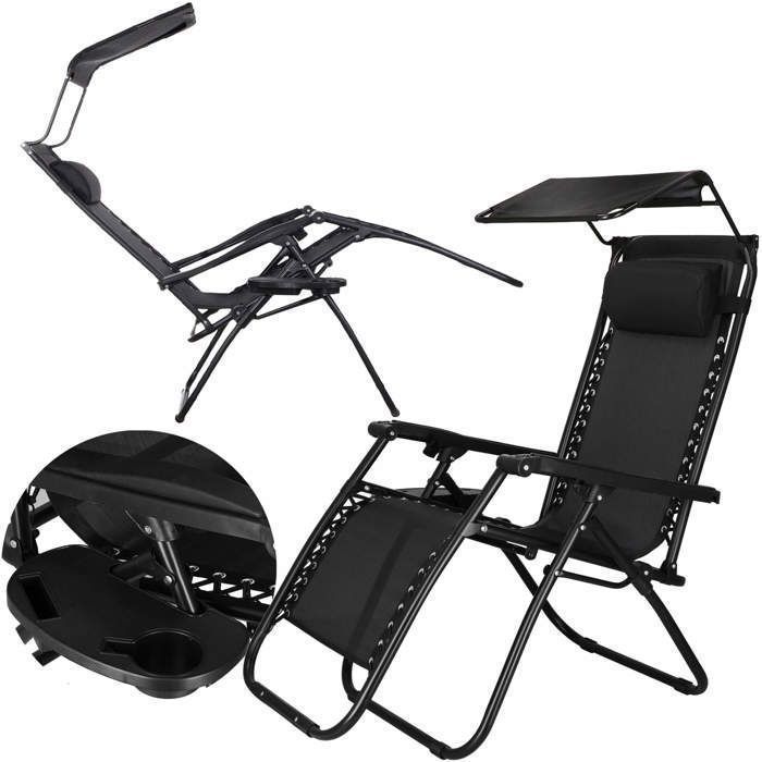 SPRINGOS Sonnenliege mit Sonnenschutz – Schwarz – 62 x 110 cm – Max. Belastung 130 kg – Gesamthöhe 112 cm