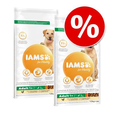 IAMS for Vitality Hrană uscată pentru câini, pachete economice, 2 x 12 kg
