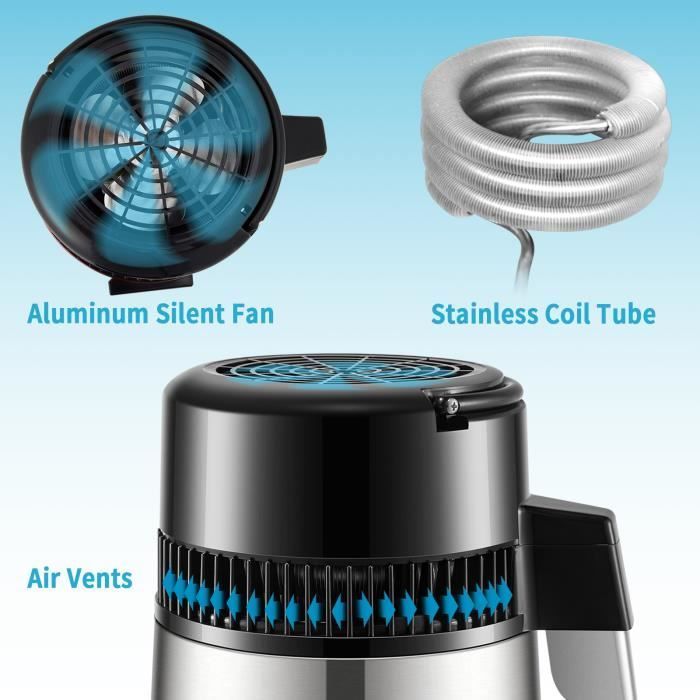 Destilador de agua de acero inoxidable - VEVOR - YMK40207 - 1 L/h 30-108 ℃ - 4 L - Plateado