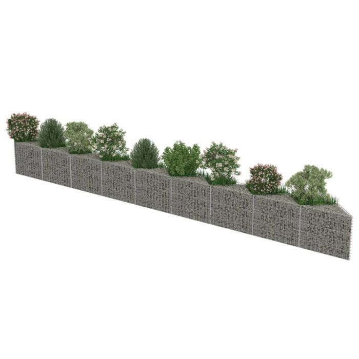 Gabionmuur - vidaXL - 630 x 30 x 50 cm - Gegalvaniseerd staal - Zilver - Rechthoekig
