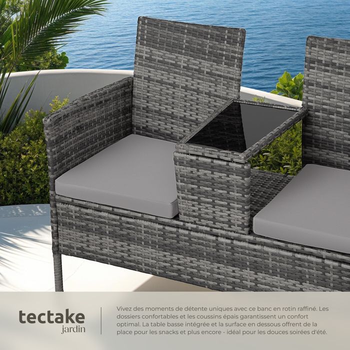 Sillas de jardín - TECTAKE - TOULOUSE Sofá de jardín de 2 plazas, resistente a los rayos UV, 131 x 59 x 82 cm - Gris/Gris claro