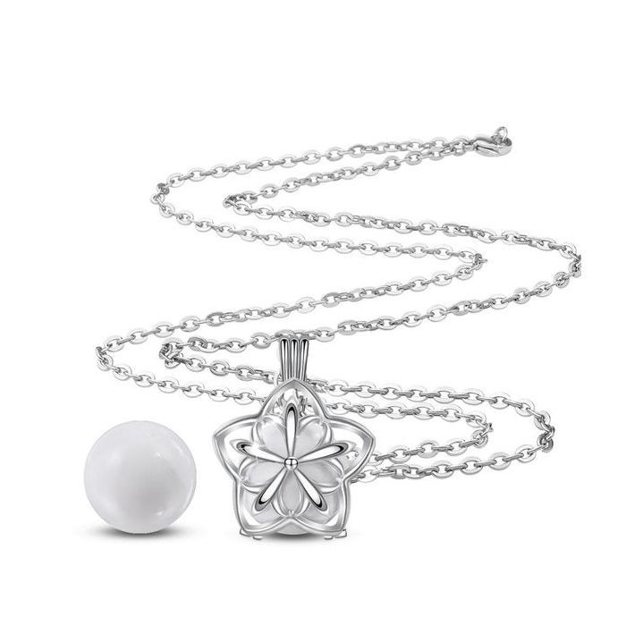 Collier Bola de grossesse fleur étoilée boule blanche