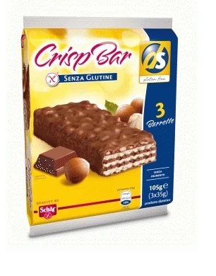 SCHAR Schar Crisp Barr bezglutēna vafeles ar lazdu riekstiem, popkorna rīsiem un piena šokolādi 3x35 g