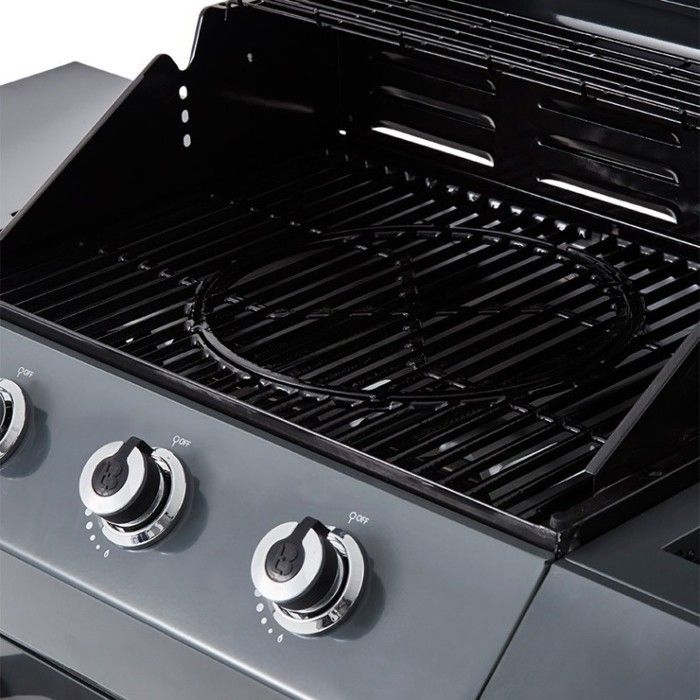 Barbacoa Emma color gris plomo con 3 quemadores + 1 quemador lateral - Brasero - FlexiGrill - Superficie de cocción de 57 x 41,5 cm - 2 estantes
