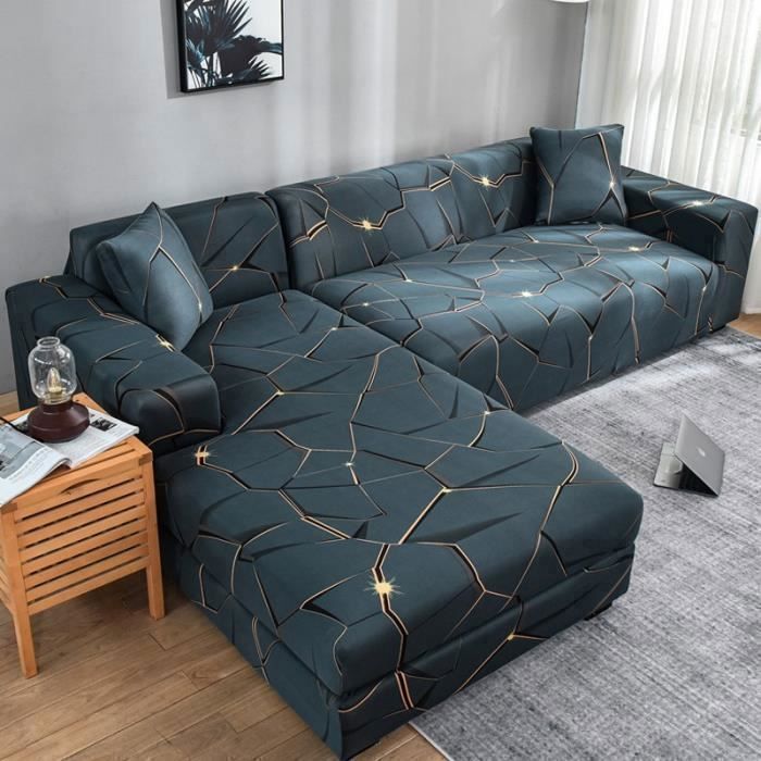 Housse de Canapé d'angle - AYYBF - Extensible - 3 Places + 2 Places - 2 Taies d'oreiller - Vert