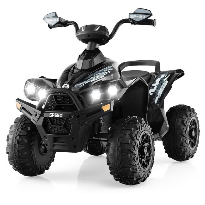 Quad eléctrico COSTWAY para niños, 12V7Ah, luces LED, música, pedales, claxon, 3-4 km/h, para niños de 3 a 8 años, negro.