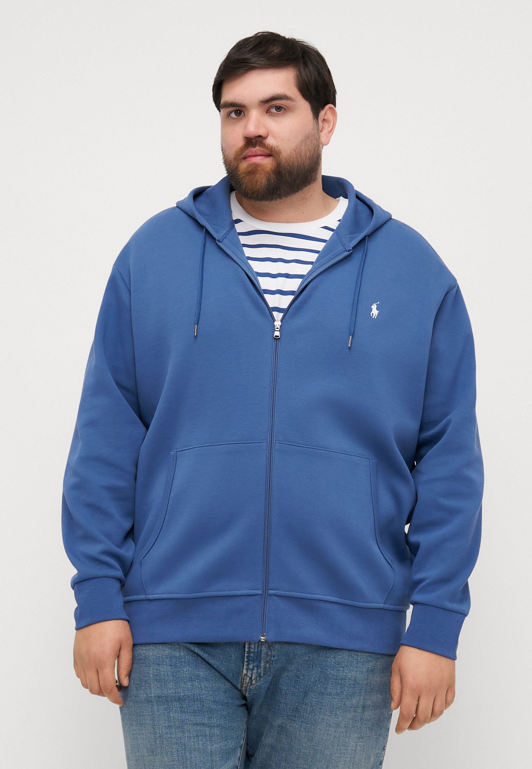 Felpa con cappuccio e zip intera Polo Ralph Lauren Big & Tall in doppia maglia - blu terra