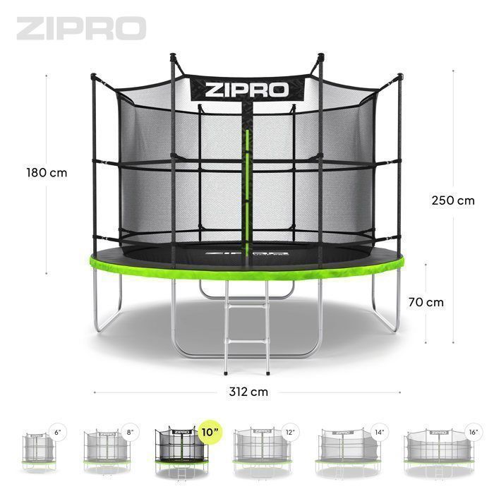 ZIPRO JumpPro IN Trampoline - 10ft (312 cm) - 150 kg Load Capacity - CROSS-SECTION System - Safe - Outdoor