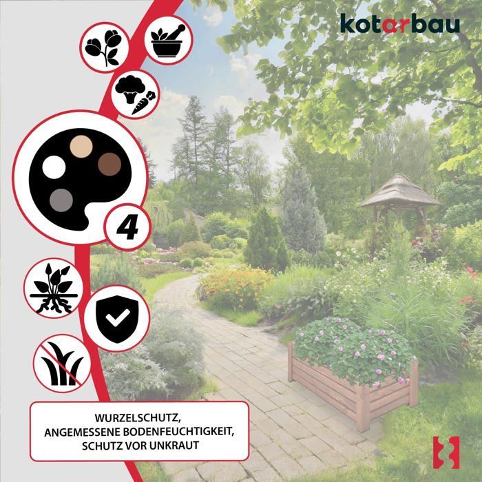 KOTARBAU Blumentopf aus Holz – 60 x 33 x 25 cm – Pflanzgefäß aus verkohlter Kiefer – Garten, Terrasse, Balkon – Braun