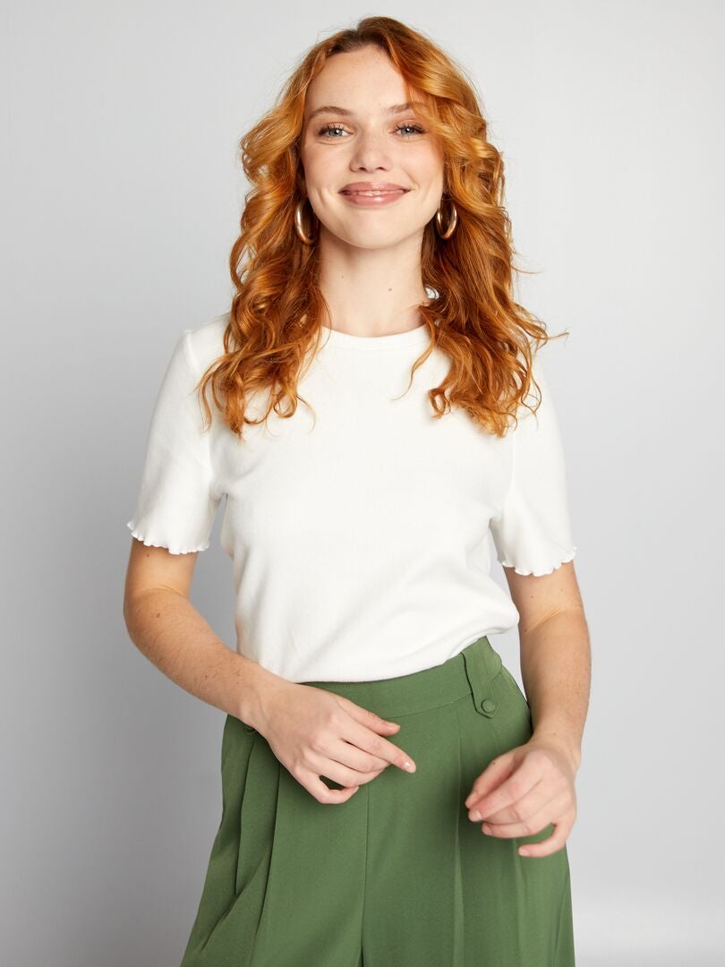 Camiseta canelada de toque macio - BRANCA