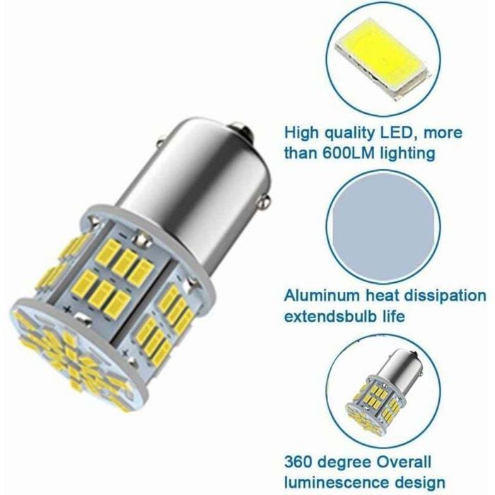 Bombillas LED 1156 Ba15s P21w, superbrillantes, blancas, 6000K - Para luces diurnas/de marcha atrás/antiniebla de coches y autocaravanas