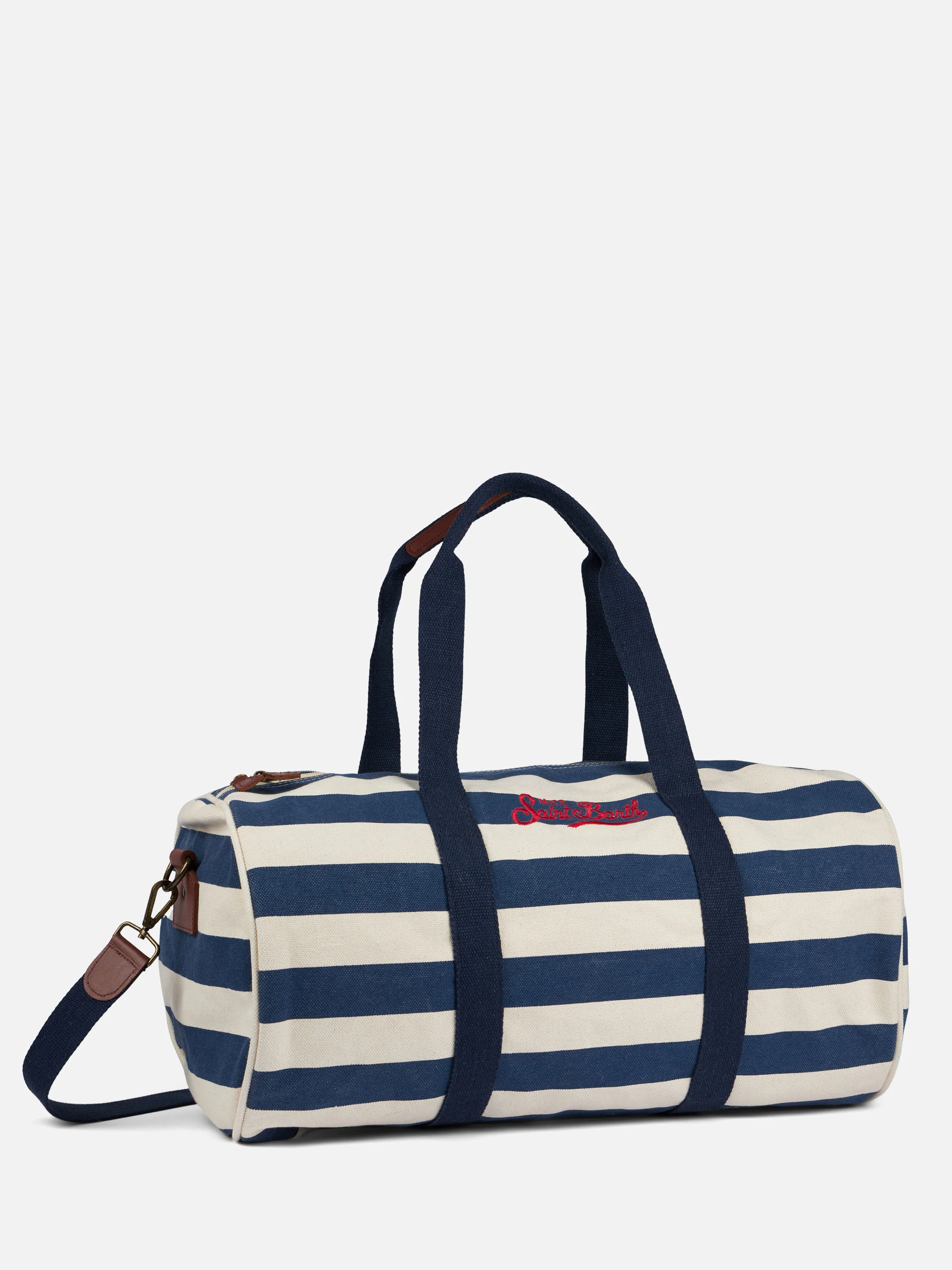 Bolsa de viaje de algodón con rayas azul marino y blancas y bordado de Saint Barth | 100 % algodón | MC2 Saint Barth