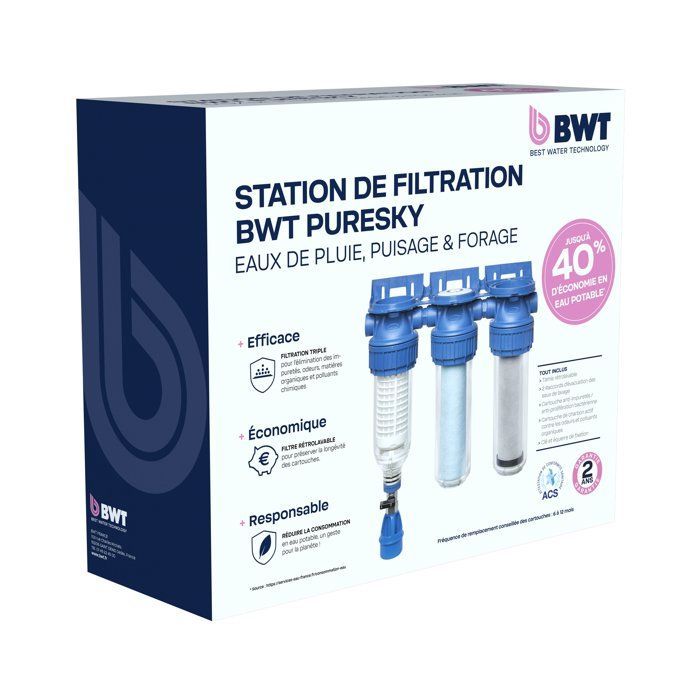 Stazione di filtrazione triplex - BWT - PURESKY 50 µm lavabile in controcorrente + ARCTIC 20 µm + PUREBLOCK 10 µm