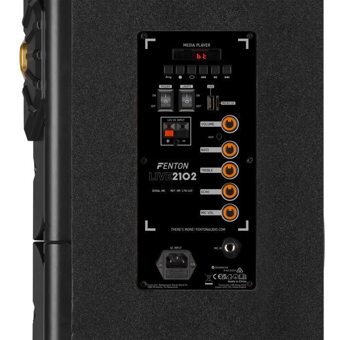 Fenton LIVE2102 Enceinte de soirée Bluetooth avec LEDs RGB - 800 Watts, Micro Inclus, 2x 10 pouces, Lecteur MP3