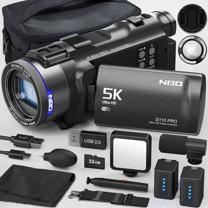 Videocamera 5K 48MP F1.8 WiFi - Schermo inclinabile a 270° e zoom 16x