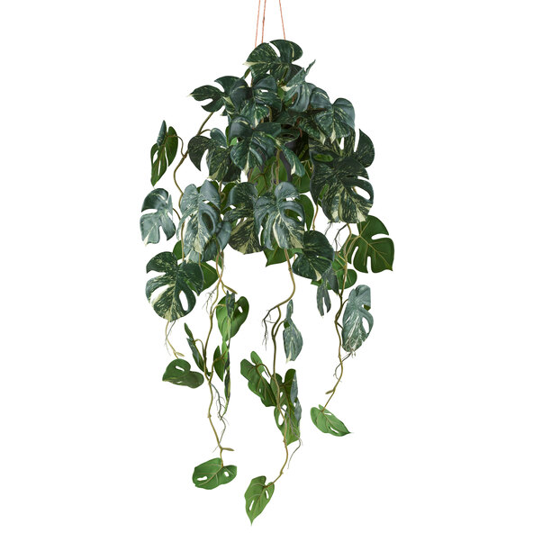 Filodendron varigata artificial despicat într-un ghiveci suspendat din plastic, 80 cm