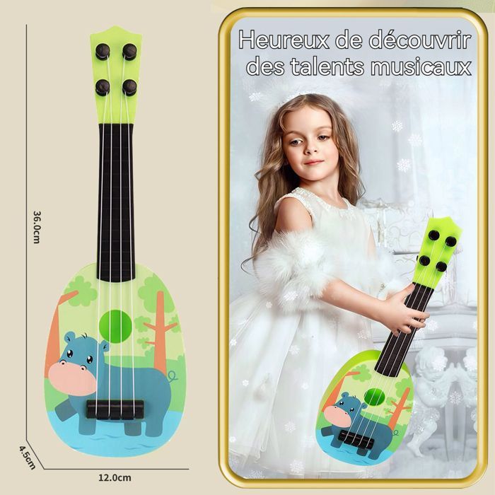 C Ukulélé 4 cordes 36x12x4.5cm jouets de guitare jouet guitare ukulélé pour enfants à motif hippopotame bleu dessin animé