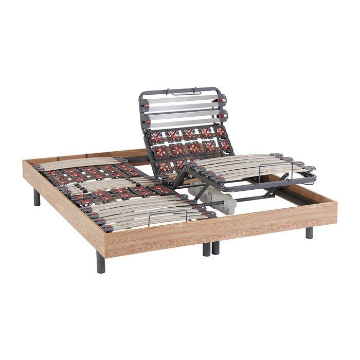 Cama eléctrica de relajación con somier de láminas y muelles + colchón de látex confort - 2 x 90 x 200 cm - Roble - PANDORA II de YSMÉE