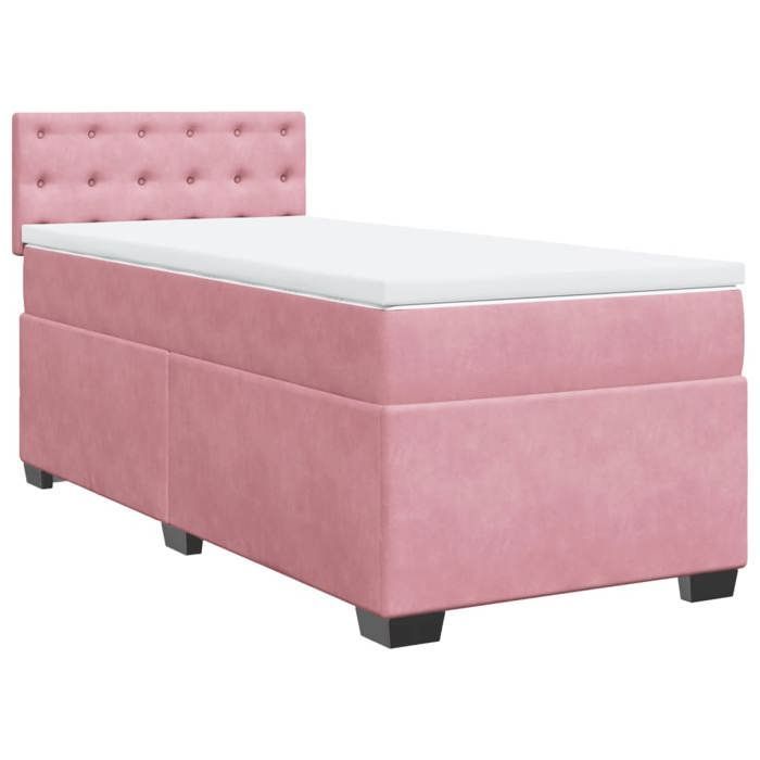 Struttura letto con materasso - Maison Exclusive - 90x200 cm - Velluto rosa - Massimo relax