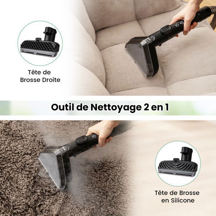 Limpiador de alfombras portátil COSTWAY de 1800 W: agua caliente/fría, esterilización, vapor, 17 kPa, depósito de 1,1 L, manguera de 1,6 M, cepillos 2 en 1.