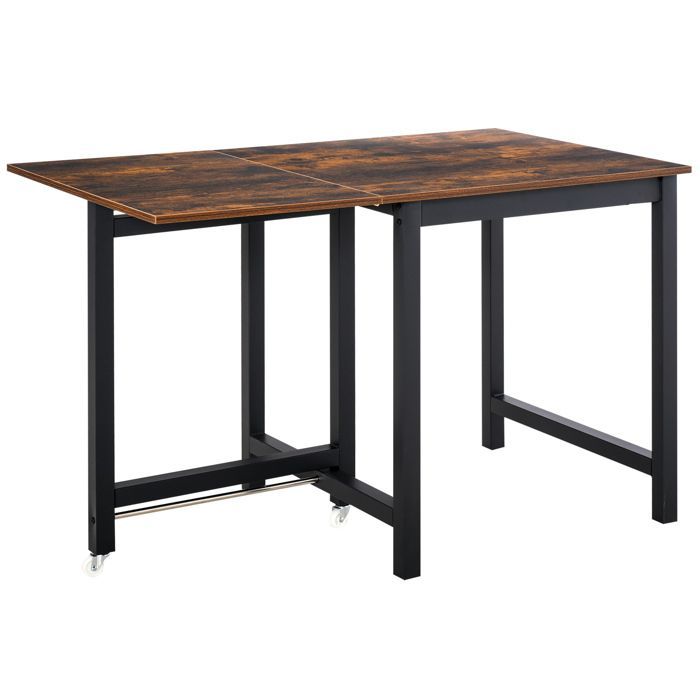 Tavolo da pranzo allungabile, tavolo da cucina pieghevole con ruote, tavolo pieghevole in metallo, per cucina, 118 x 70 x 76,5 cm, marrone