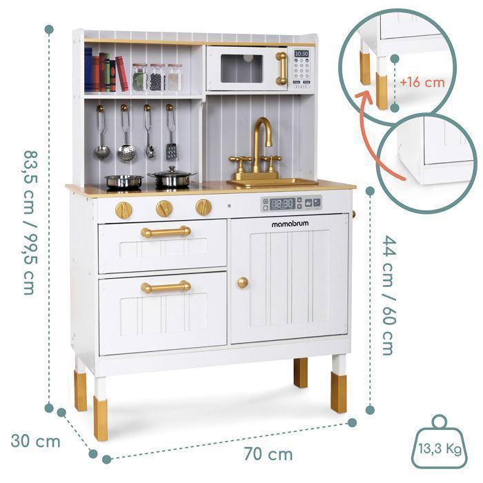 Cuisine en bois - MAMABRUM - Mamabrum 70x30x99,5 cm - Interactive - Accessoires inclus - Pour enfants dès 3 ans