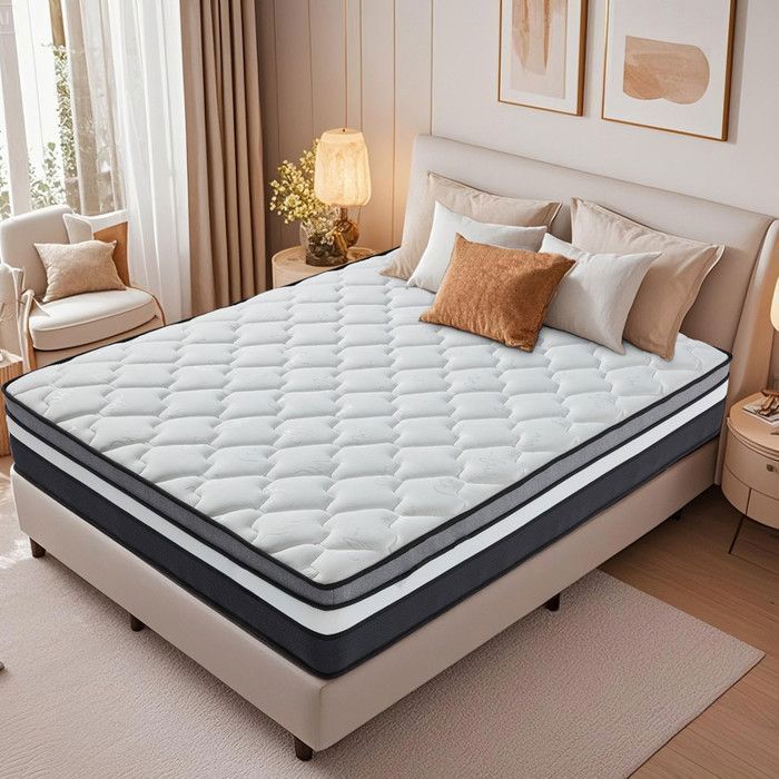 Matelas 140x200 CM, Ép 30cm Matelas à Ressorts Ensachés en à Mémoire de Forme, 10 Zones de Confort Moyenne Ferme, Respirant