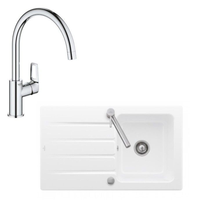 Fregadero Villeroy & Boch Architectura 50 blanco de un seno, 86 x 51 cm + grifo de cocina Grohe Bauloop