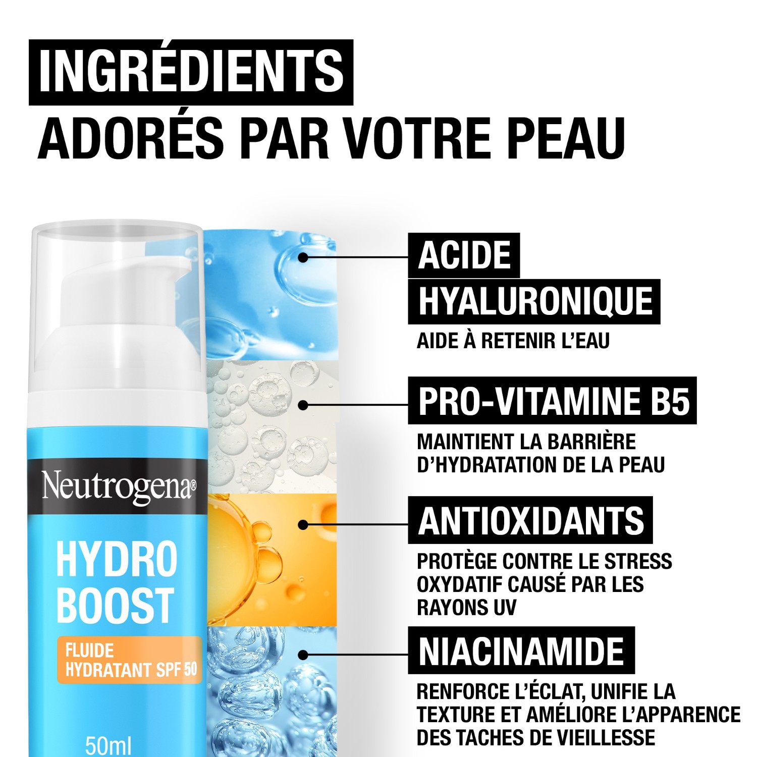 Neutrogena Fluide Hydratant avec acide hyaluronique B5 et niacinamide SPF 50