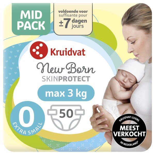 Kruidvat 0 Novorođenčad Extra Small pelene, srednje pakovanje, veličina 0 (do cca. 3 kg), 50 komada