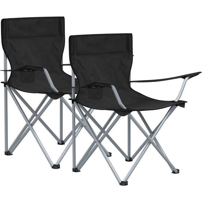 Juego de 2 sillas plegables de camping SONGMICS - con reposabrazos y portavasos - Estructura estable - Capacidad de carga de 120 kg - Negras