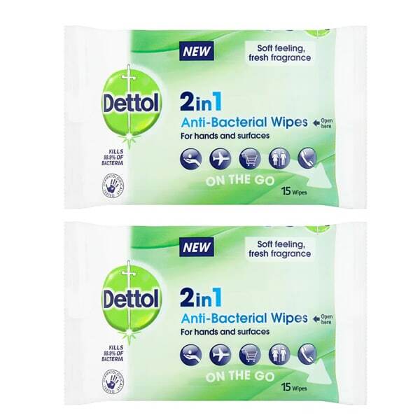 2x Toallitas Dettol 2 en 1 Antibacterianas (15 unidades)