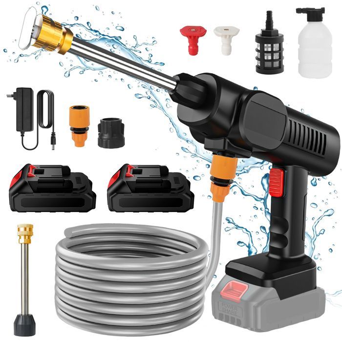 Idropulitrice a batteria da 60 bar con generatore di schiuma per Makita, alimentata a batteria da 18 V - 2 batterie incluse.