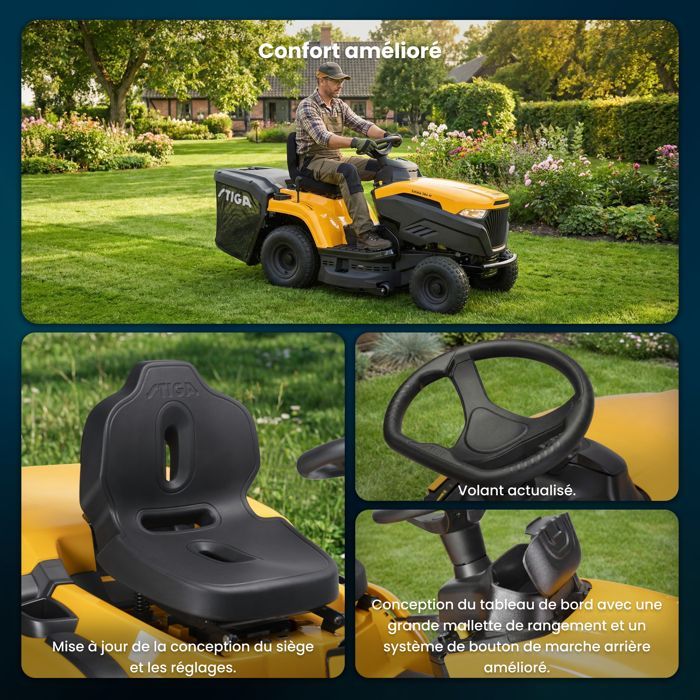 Cortacésped autopropulsado de gasolina STIGA ESTATE 384 M, motor de 352 cm, ancho de corte de 84 cm, para jardines de hasta 3000 m2, bolsa recolectora de 200 l.