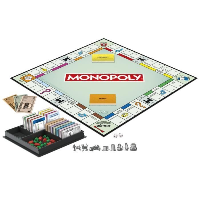 Monopoly classique, jeu de société de plateau, avec boîte de rangement et pions grand format, 2 à 6 joueurs, version FR, dès 8 ans,