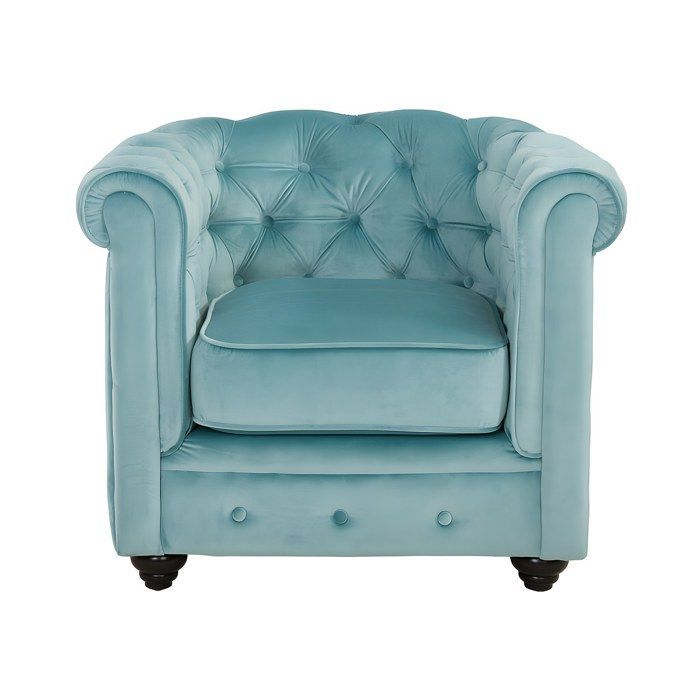 3-zits en 2-zitsbanken en een fauteuil in pastelblauw CHESTERFIELD-fluweel