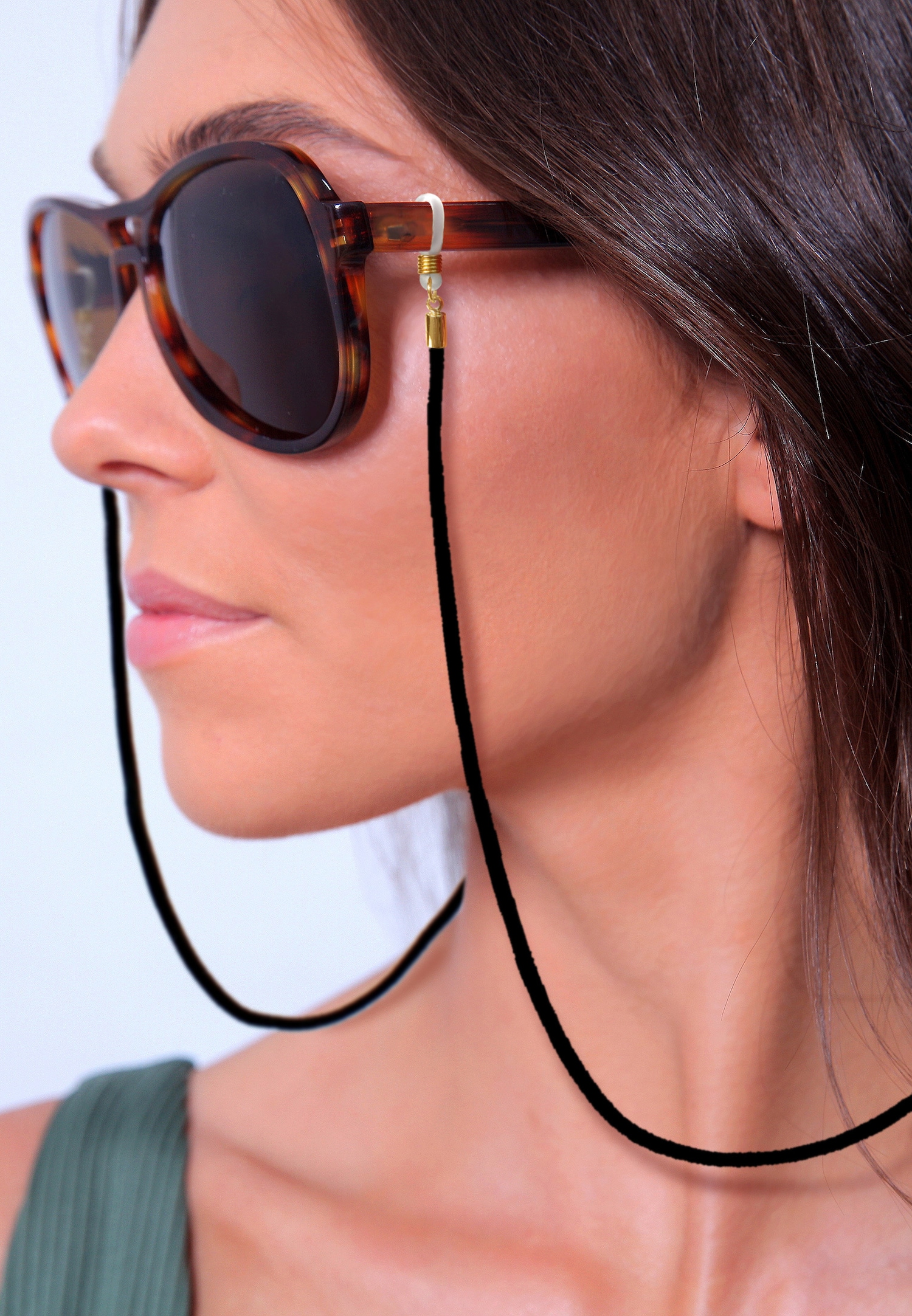 Elli Femmes Collier à lunettes Basic avec cuir synth. en argent sterling 925