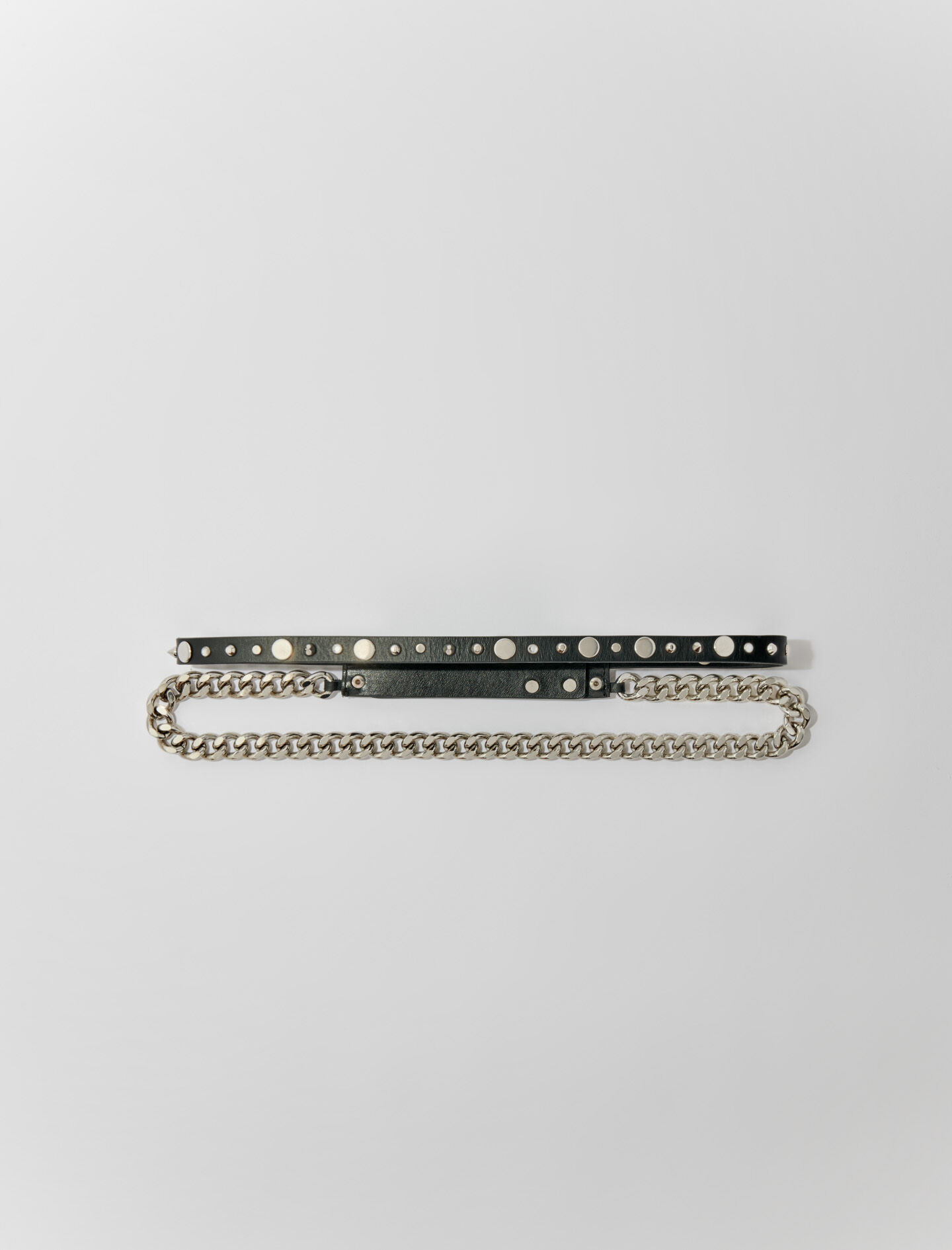 Dubbele leren riem met ketting - Zwart