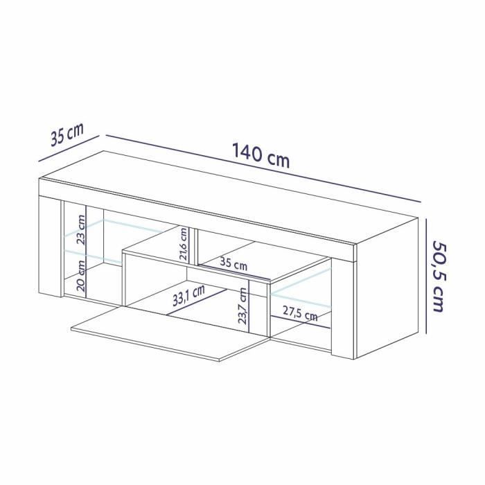 Mueble para TV Selsey - Bianko - 140 cm - Roble Lancaster - Blanco brillante - LED