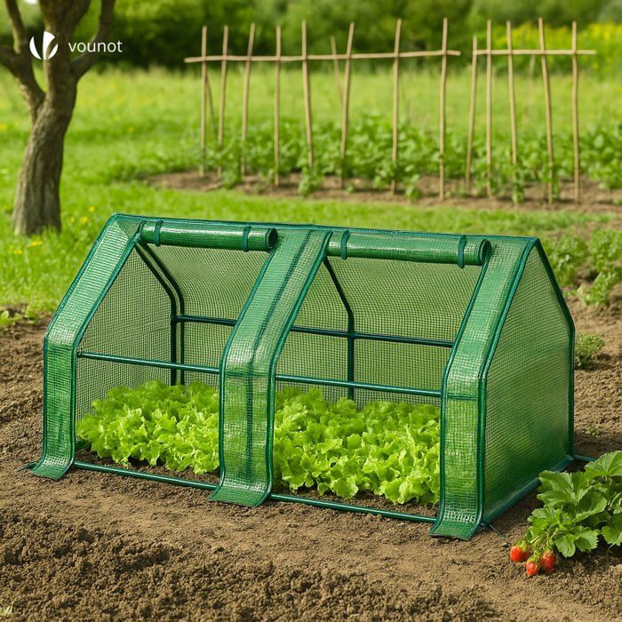 Mini invernadero de jardín VOUNOT® de 180x90x90 cm, color verde, con 2 puertas enrollables con cremallera y cubierta de PE reforzada de 135 g/m².