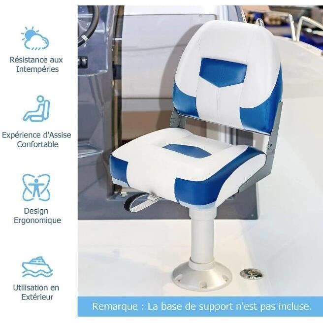 GYMAX Set of 2 Folding Boat Seats 42X50X52CM with Ergonomic Backrest and Padded Seat for Fishing Boat, Blue and White