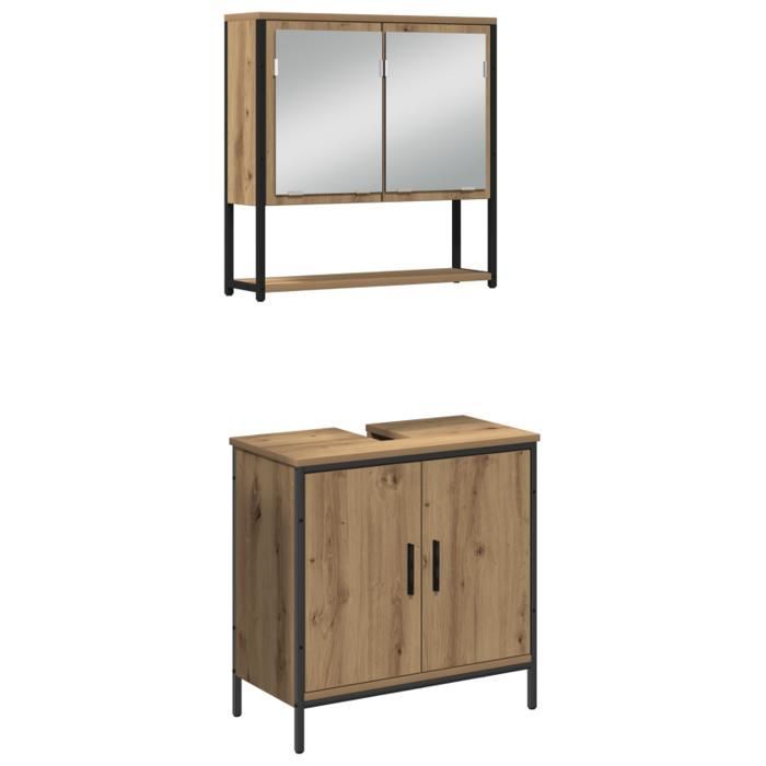 Conjunto de muebles de baño - Roble artesanal - 3 piezas - Acabado mate - Estilo contemporáneo