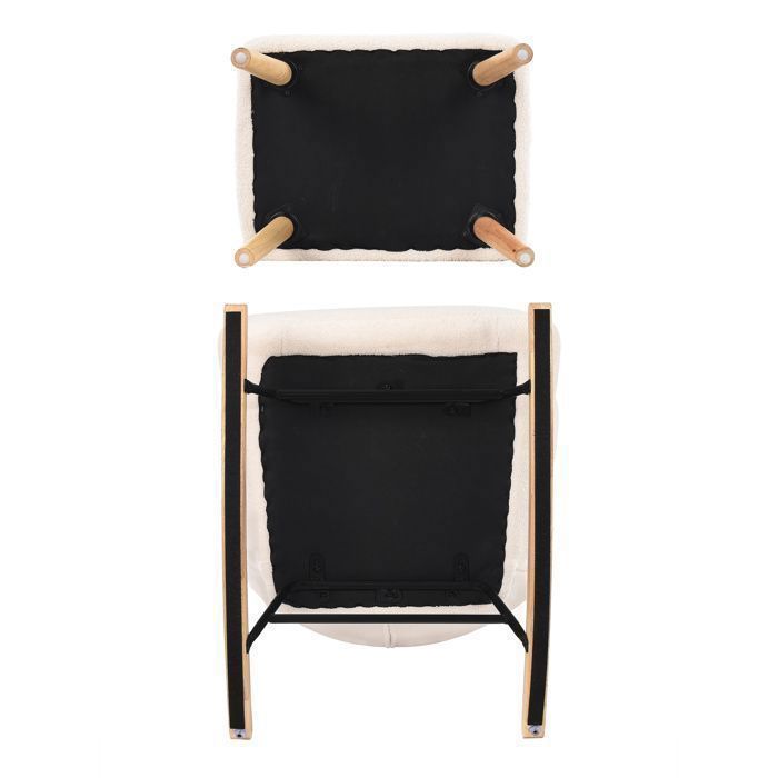 Fauteuil à Bascule avec Tabouret, Chaise a basule avec Appui-tête et Poche latérale, Fauteuil Allaitement en Tissu Teddy, Blanc
