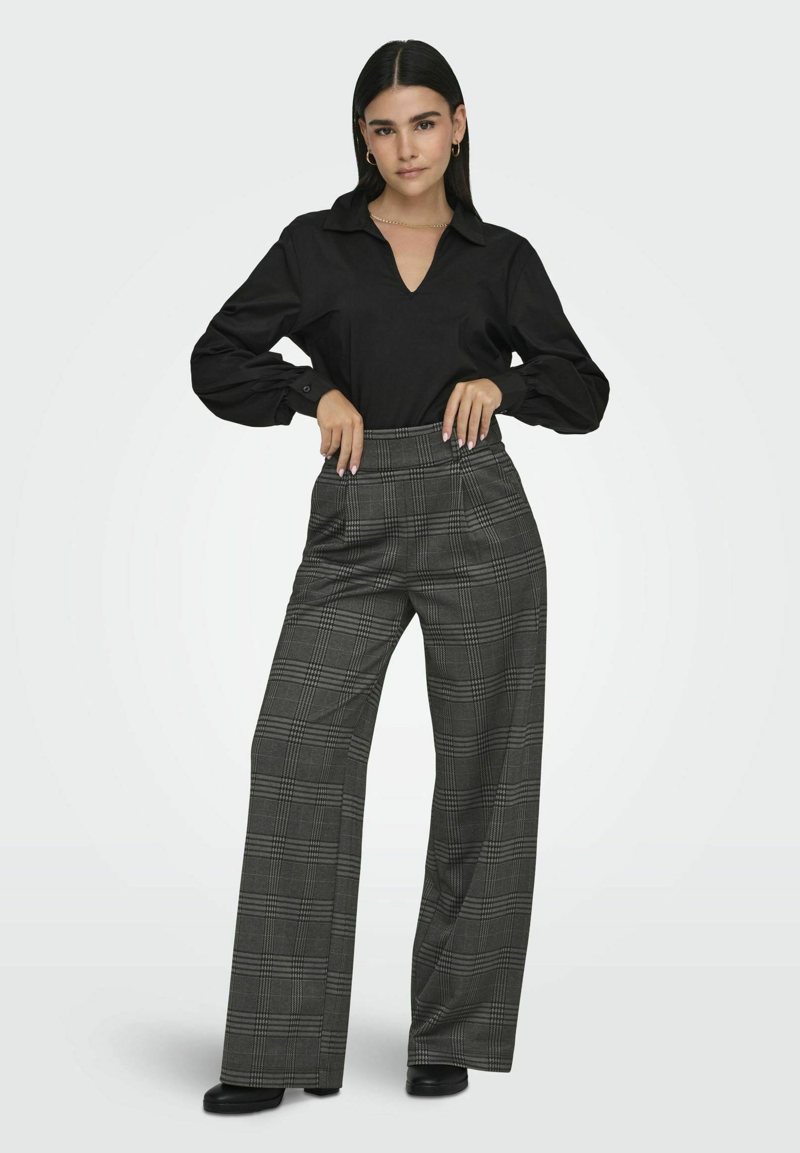 JDY JDYGEGGO MIA LONG CHECK PANT - Pantaloni - grigio granito