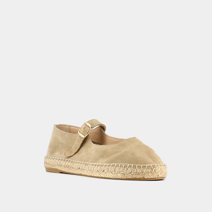 Espadrilles à bouts ronds  en croute beige