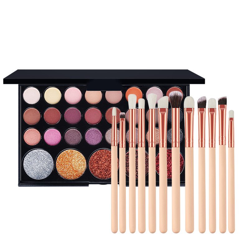 Palette de fards à paupières pailletés + 1 ensemble de pinceaux de maquillage