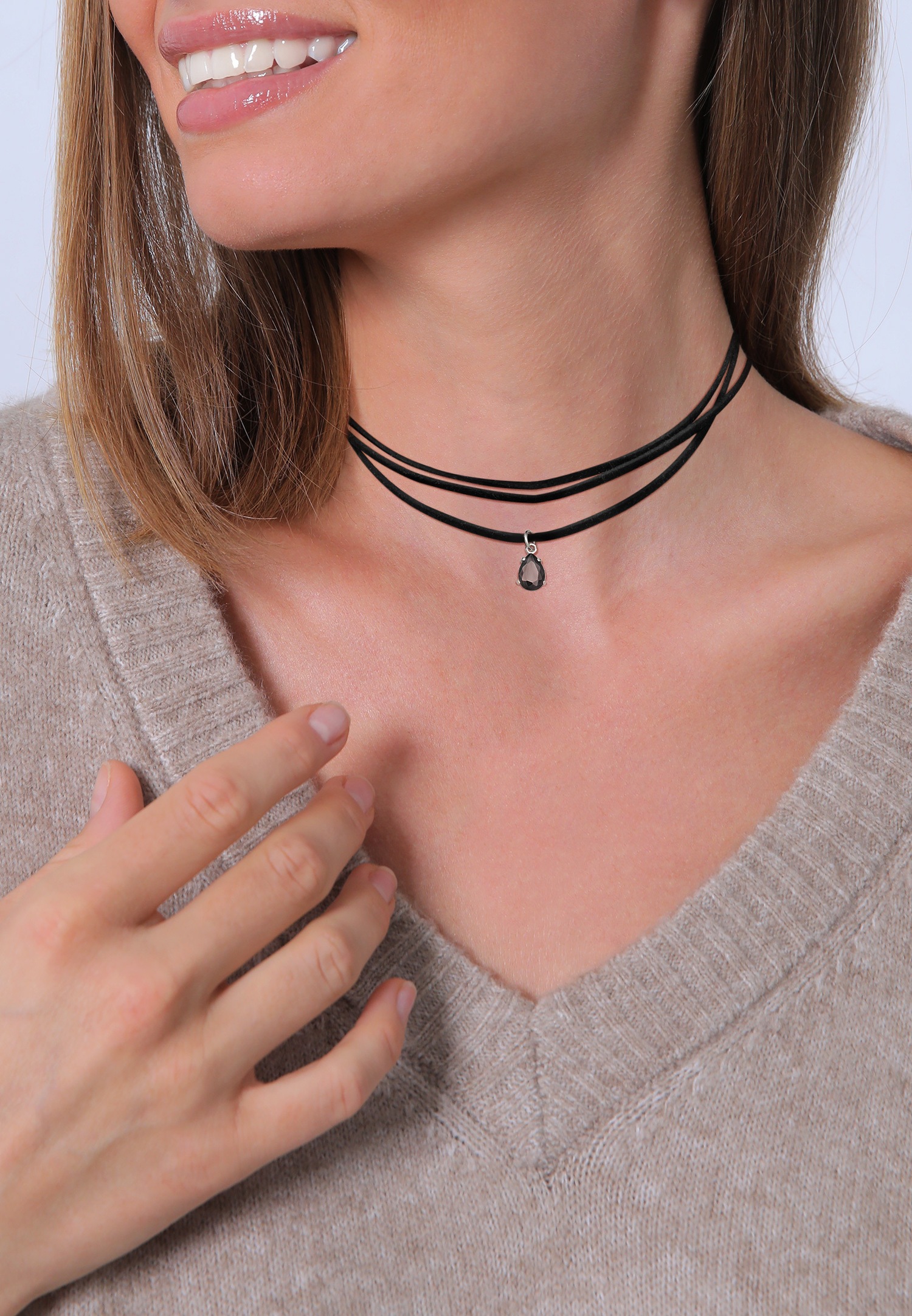 Elli Femmes Choker Goutte Pendentif en cuir synthétique avec zirconium en Argent Sterling 925