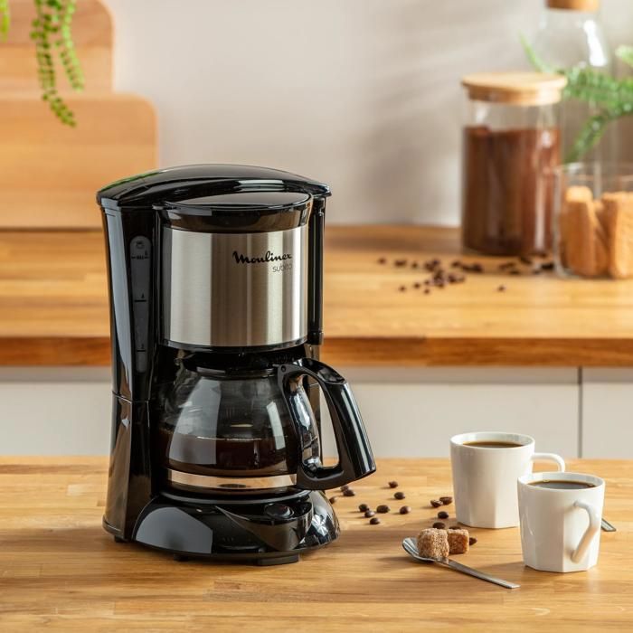 Machine à café filtre noire et inox Subito Mini de Moulinex, maintien au chaud pendant 30 minutes et arrêt automatique