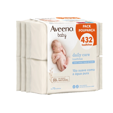 Opakowanie chusteczek nawilżanych Aveeno Daily Care dla dzieci, 6 x 72 sztuki.