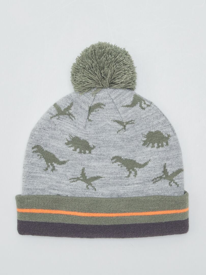 Gorro de punto con estampado de dinosaurios - CAQUI